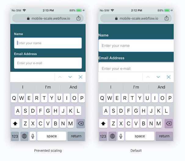Preventing scaling on mobile